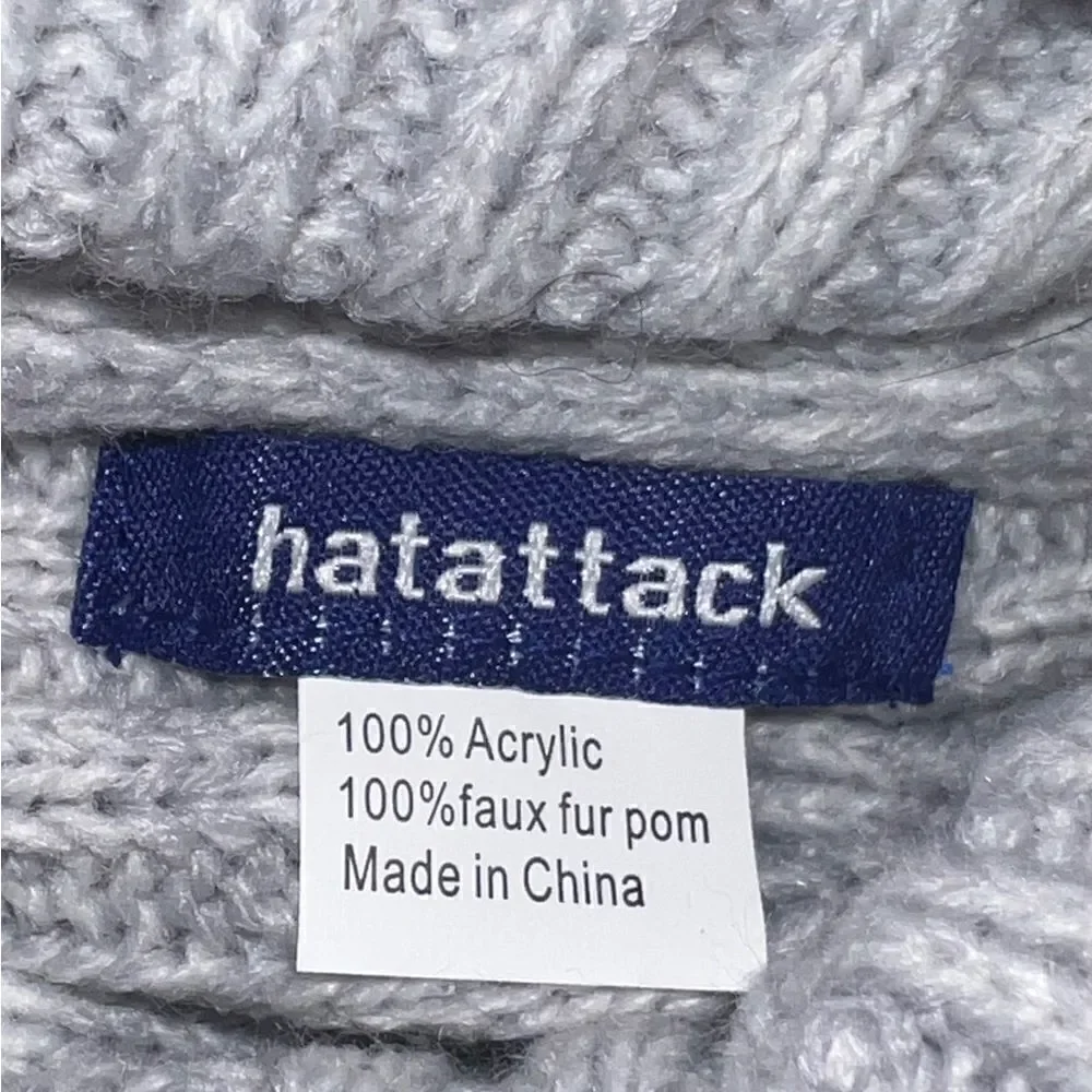 Hat Attack Gray Classic Ribbed Beanie Faux Fur Pom Women's One Size NWOT